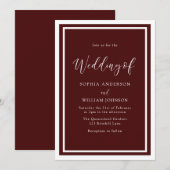 Burgundy Red White Modern Elegant Simple Wedding Kaart (Voorkant / Achterkant)