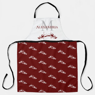 Burgundy Red White Monogram Name Lobster Pattern Schort
