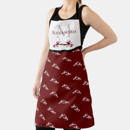 Burgundy Red White Monogram Name Lobster Pattern Schort (Insitu)