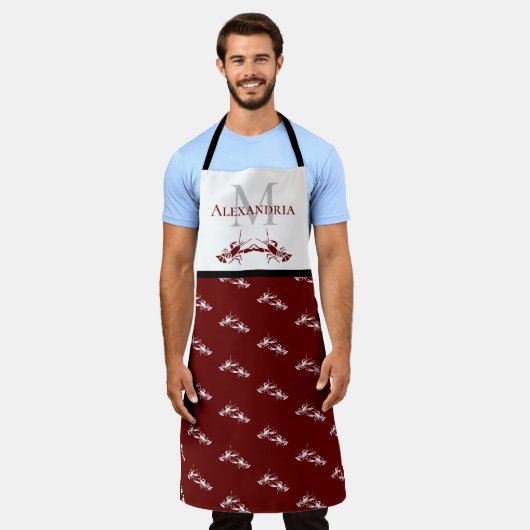 Burgundy Red White Monogram Name Lobster Pattern Schort (Gedragen)