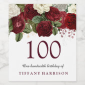 Burgundy Red White Rose 100e verjaardag Wijn Etiket (Enkel label)