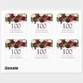 Burgundy Red White Rose 100th Birthday Sticker (Vel)