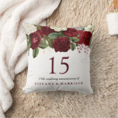 Burgundy Red White Rose 15th Wedding Jubileum Kussen (Deken)
