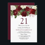 Burgundy Red White Rose 21st Birthday Party Invite Kaart<br><div class="desc">Burgundy Red White Rose 21st Birthday Party Invite Zie bijbehorend collectie in winkel</div>