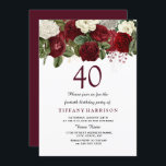 Burgundy Red White Rose 40th Birthday Party Invite Kaart<br><div class="desc">Burgundy Red White Rose 40th Birthday Party Invite See matching collectie in store</div>