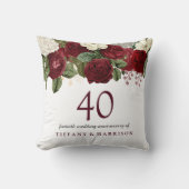 Burgundy Red White Rose 40th Wedding Jubileum Kussen (Voorkant)