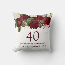 Burgundy Red White Rose 40th Wedding Jubileum Kussen