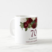Burgundy Red White Rose 70th Birthday Favor Gift Koffiemok (Voorkant links)