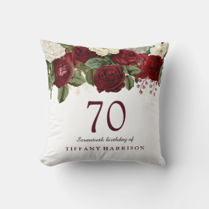 Burgundy Red White Rose 70th Birthday Gift Kussen