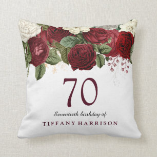 Burgundy Red White Rose 70th Birthday Gift Kussen