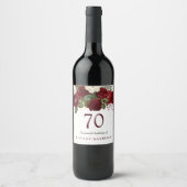 Burgundy Red White Rose 70th Birthday Party Wijn Etiket (Voorkant)