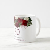 Burgundy Red White Rose 80th Birthday Favor Gift Koffiemok (Voorkant rechts)