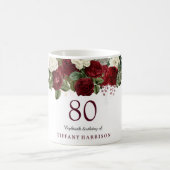Burgundy Red White Rose 80th Birthday Favor Gift Koffiemok (Center)