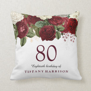 Burgundy Red White Rose 80th Birthday Gift Kussen