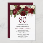 Burgundy Red White Rose 80th Birthday Party Invite Kaart<br><div class="desc">Burgundy Red White Rose 80th Birthday Party Invite See matching collectie in store</div>