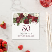 Burgundy Red White Rose 80th Birthday Party Servet (Insitu)