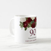 Burgundy Red White Rose 90th Birthday Favor Gift Koffiemok (Voorkant links)