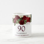 Burgundy Red White Rose 90th Birthday Favor Gift Koffiemok<br><div class="desc">Burgundy Red White Rose 90th Birthday Favor Gift Geef gasten op je verjaardagsfeest om de speciale gelegenheid te onthouden Kan ook als cadeau worden gebruikt</div>