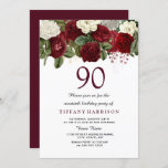 Burgundy Red White Rose 90th Birthday Party Invite Kaart<br><div class="desc">Burgundy Red White Rose 90th Birthday Party Invite See matching collectie in store</div>