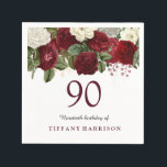 Burgundy Red White Rose 90th Birthday Party Servet<br><div class="desc">Burgundy Red White Rose 90th Birthday Party Napkin Bekijk passend collectie in Niche en Nest Store</div>