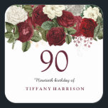 Burgundy Red White Rose 90th Birthday Sticker<br><div class="desc">Burgundy Red White Rose 90th Birthday Sticker Zie bijbehorend collectie in Niche en Nest Store</div>