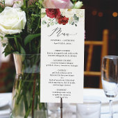 Burgundy Red White Roses Floral Eucalyptus Weddens Menu