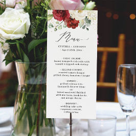 Burgundy Red White Roses Floral Eucalyptus Weddens Menu