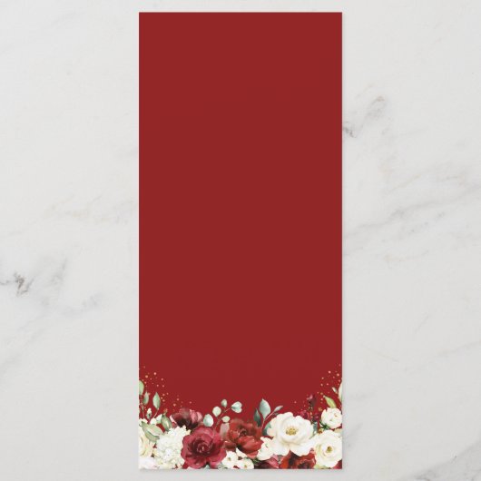 Burgundy Red White Roses Floral Eucalyptus Weddens Menu (Achterkant)