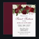 Burgundy Red White Roses Sweet 16 Invite Kaart<br><div class="desc">Burgundy Red White Roses Sweet 16 Invite Zie bijbehorend collectie in Niche en Nest Store</div>