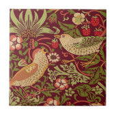 Burgundy Red William Morris Strawberry Thief Tegeltje (Voorkant)