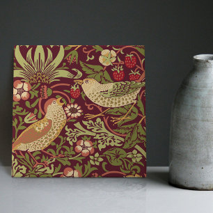Burgundy Red William Morris Strawberry Thief Tegeltje