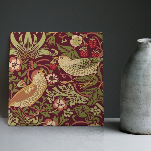 Burgundy Red William Morris Strawberry Thief Tegeltje