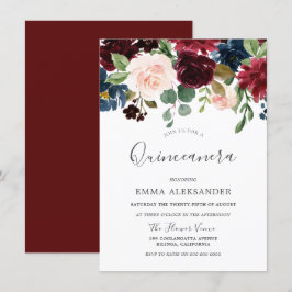 Burgundy Red Wine Beauful Quinceanera Invite Kaart