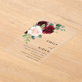 Burgundy Red Wine & Blush Floral Wedding Acryl Uitnodigingen (Laagn)
