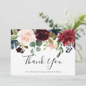 Burgundy Red Wine & Blush Floral Wedding Bedankkaart (Staand voorkant)