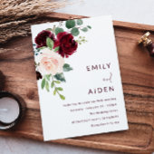 Burgundy Red Wine & Blush Floral Wedding Kaart
