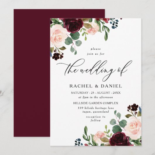 Burgundy Red Wine & Blush Modern Weddenschap Kaart (Voorkant / Achterkant)