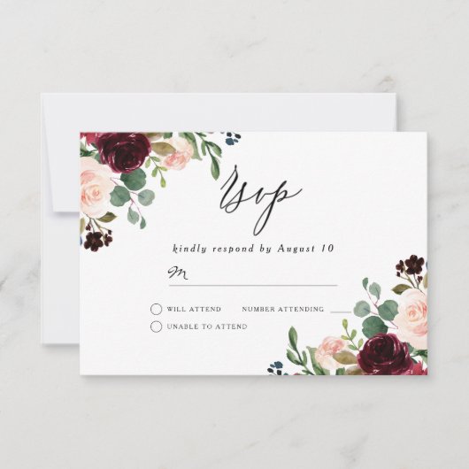 Burgundy Red Wine & Blush Modern Weddenschap RSVP Kaartje (Voorkant)
