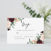 Burgundy Red Wine & Blush Modern Weddenschap RSVP Kaartje (Staand voorkant)
