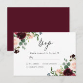 Burgundy Red Wine & Blush Modern Weddenschap RSVP Kaartje (Voorkant / Achterkant)