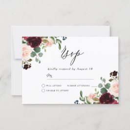 Burgundy Red Wine & Blush Modern Weddenschap RSVP Kaartje