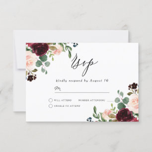 Burgundy Red Wine & Blush Modern Weddenschap RSVP Kaartje