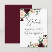 Burgundy Red Wine Blush Weddenschap — Ontvangst de Informatiekaartje (Voorkant / Achterkant)