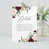 Burgundy Red Wine Blush Weddenschap — Ontvangst de Informatiekaartje (Staand voorkant)