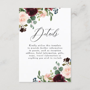 Burgundy Red Wine Blush Weddenschap — Ontvangst de Informatiekaartje