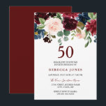 Burgundy Red Wine Floral 50th Birthday Invite Kaart<br><div class="desc">Burgundy Red Wine Floral 50th Birthday Invite Zie bijbehorend collectie in Niche en Nest Store We hebben ook veel andere uitnodigingen en collecties.</div>