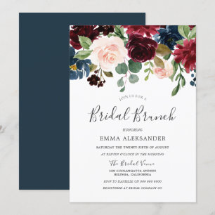 Burgundy Red Wine Floral Bridal Brunch Invite Kaart