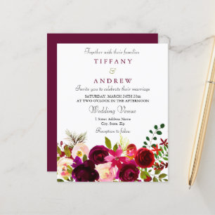 Burgundy Red Wine Floral Budget Weddenschap