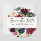 Burgundy Red Wine Floral Script Photo Weddenschap Save The Date (Voorkant)