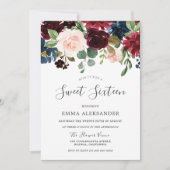 Burgundy Red Wine Floral Sweet 16 Invite Kaart (Voorkant)